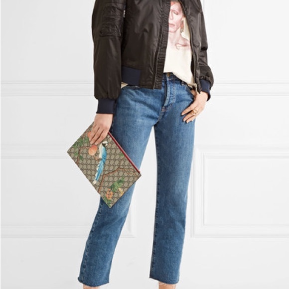 Gucci Beige/Red GG Supreme Canvas And Leather Large Tian Zip Pouch - Picture 11 of 11